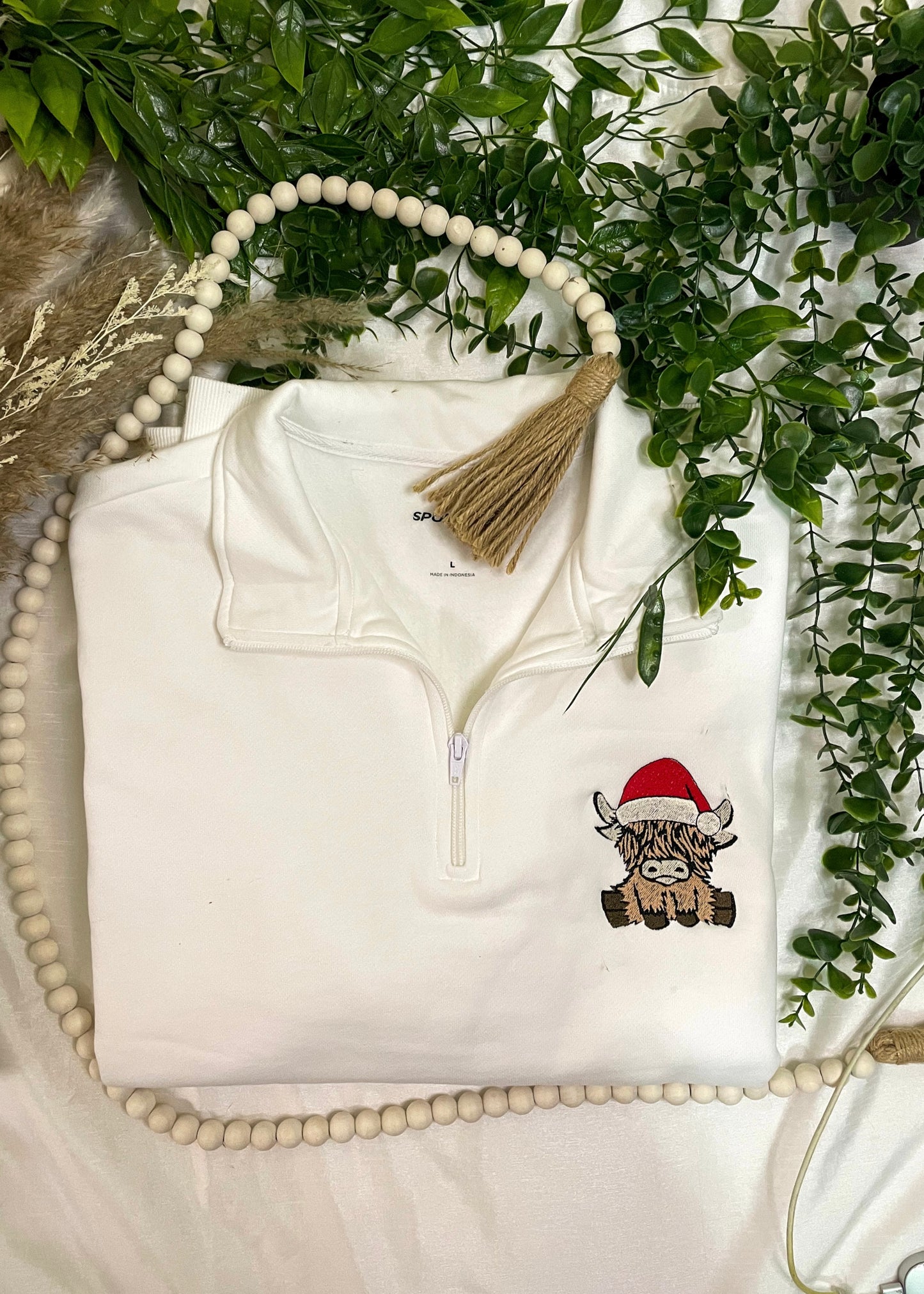Xmas Highland Cow 1/4 zip sweatshirt