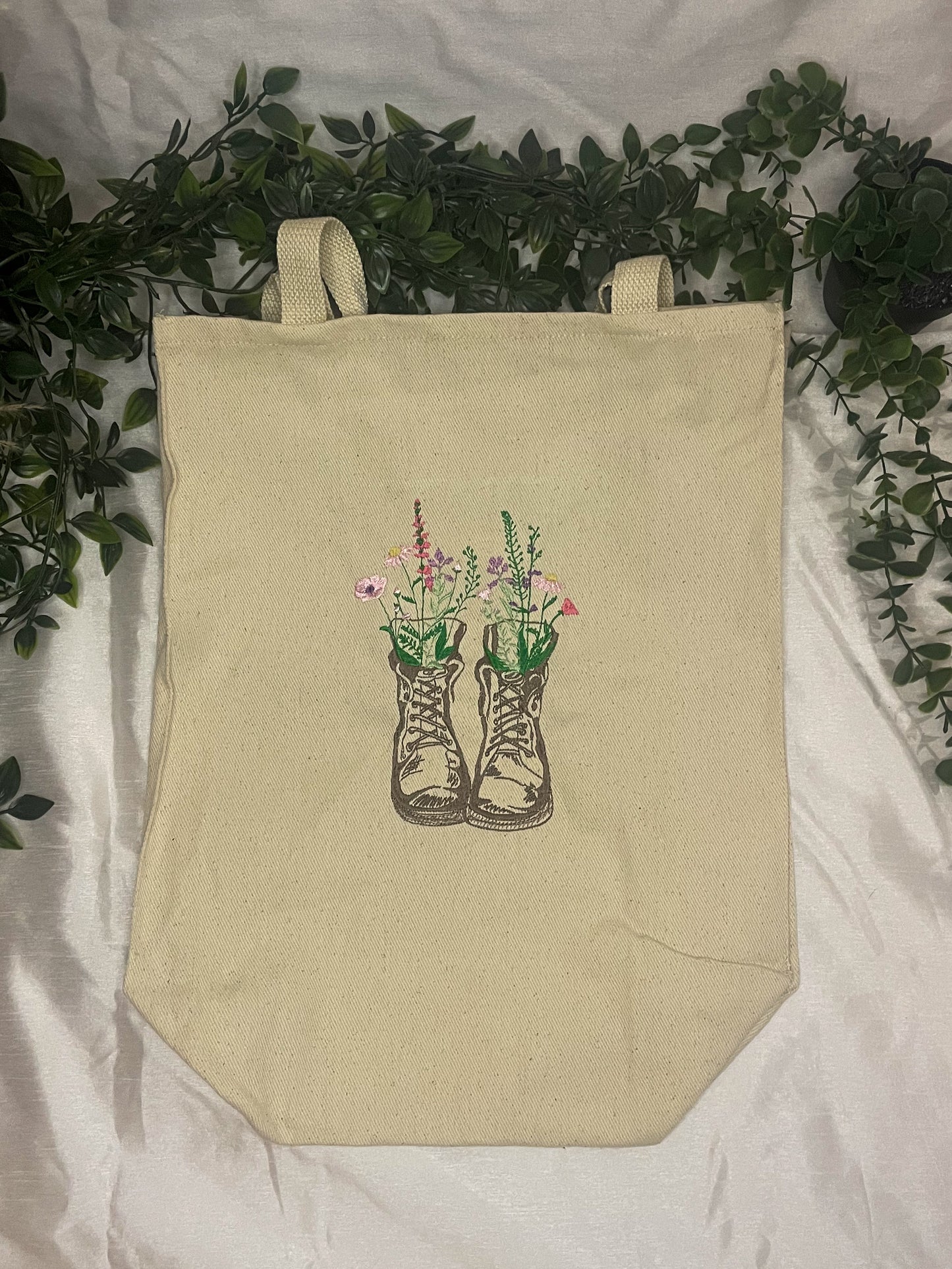 Floral Work Boot Tote