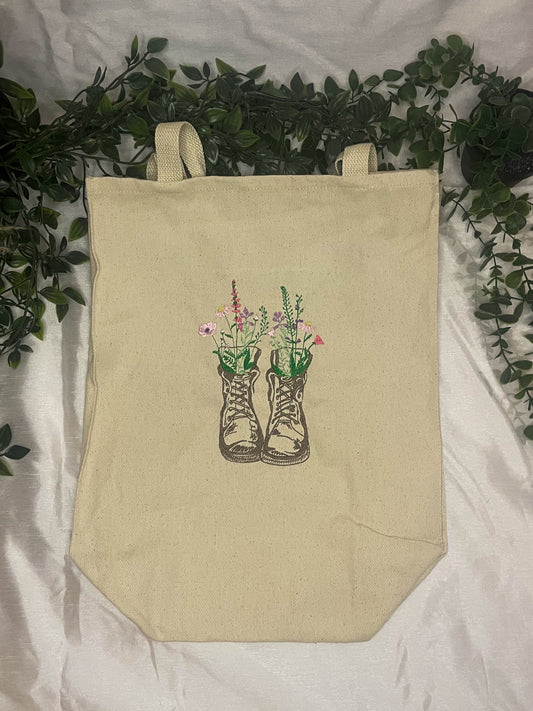 Floral Work Boot Tote