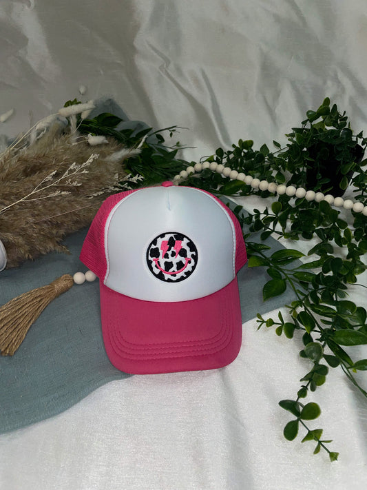 Punchy Smiley Face Hat - Hot Pink