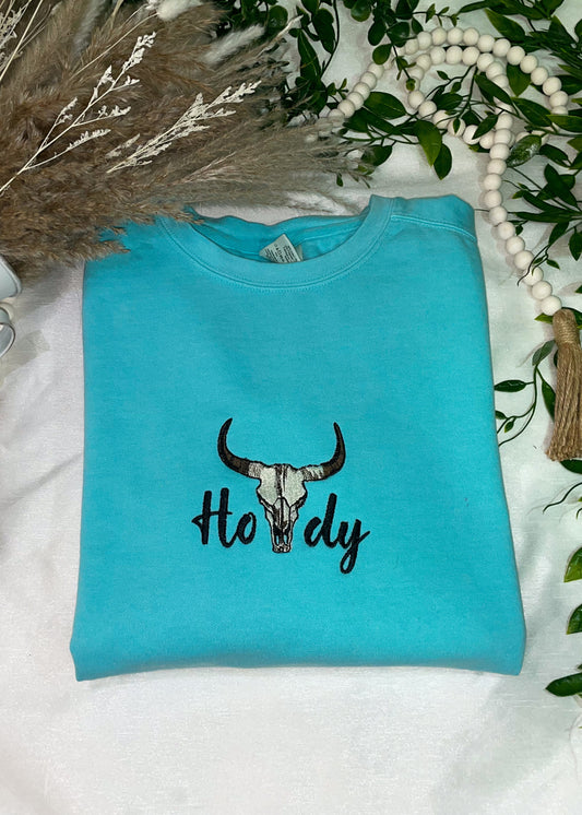 Howdy Bull Crewneck - Seafoam Comfort Colors